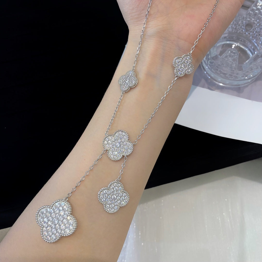 [Amore]CLOVER 5 MOTIFS SILVER DIAMONDS NECKLACE