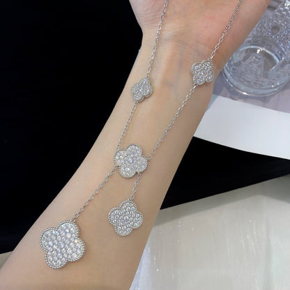 [Amore]CLOVER 5 MOTIFS SILVER DIAMONDS NECKLACE