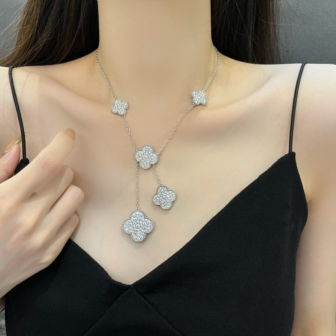 [Amore]CLOVER 5 MOTIFS SILVER DIAMONDS NECKLACE
