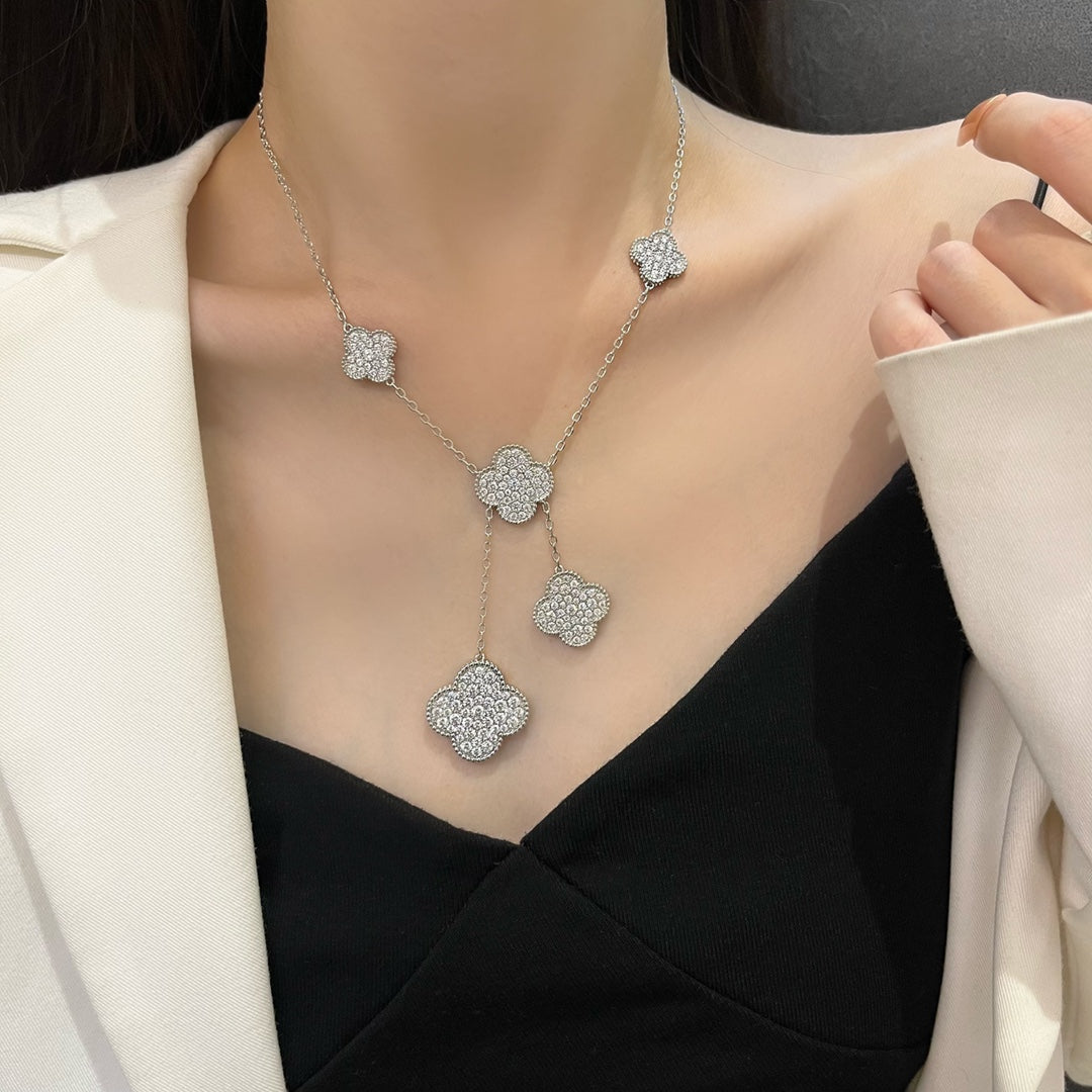 [Amore]CLOVER 5 MOTIFS SILVER DIAMONDS NECKLACE