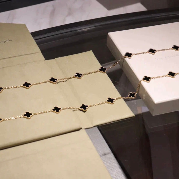 [Amore]CLOVER 20 MOTIFS ONYX NECKLACE
