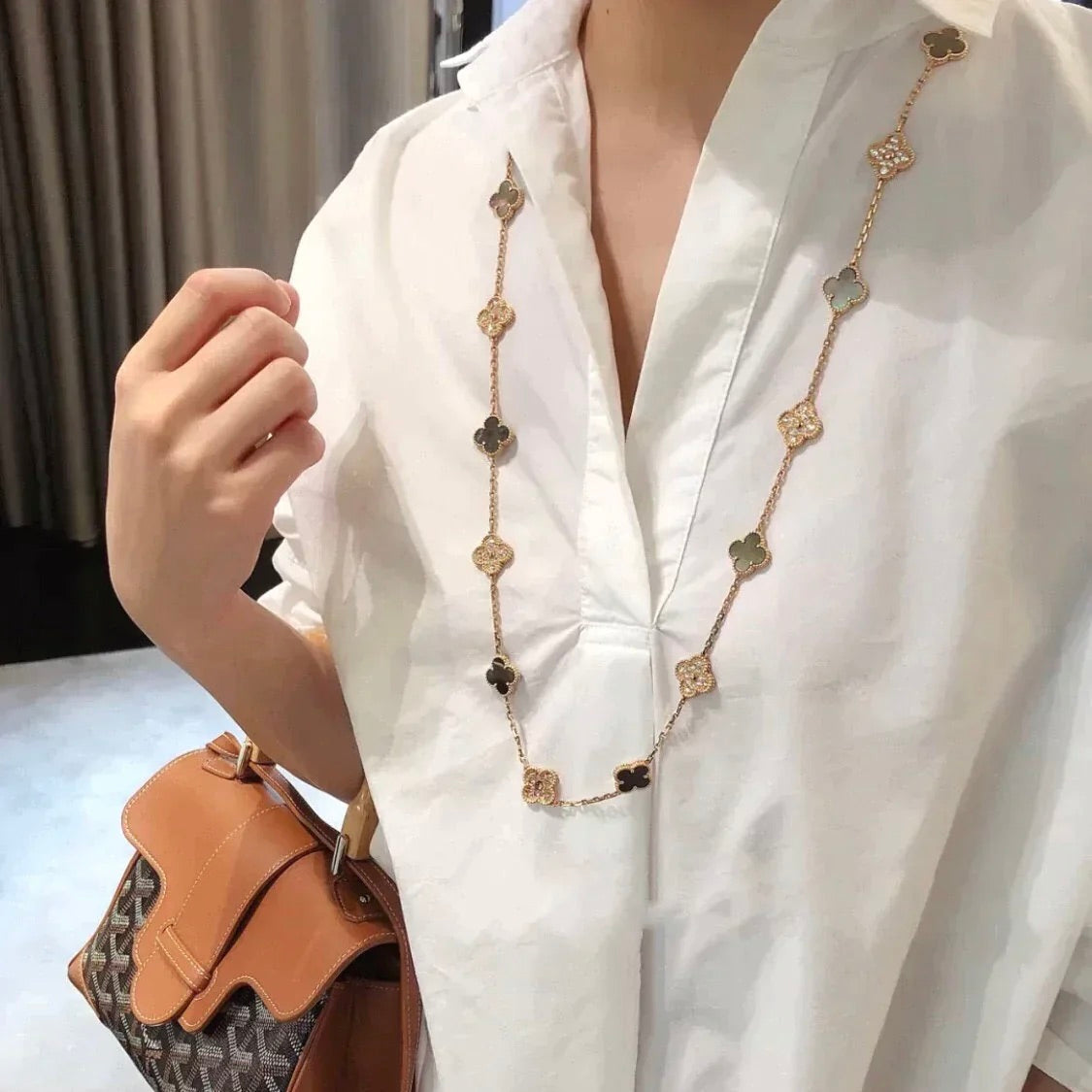 [Amore]CLOVER 20 MOTIFS DARK MOP DIAMOND  NECKLACE