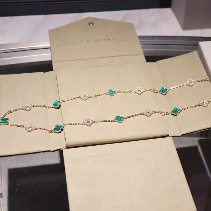 [Amore]CLOVER 20 MOTIFS MALACHITE DIAMOND NECKLACE