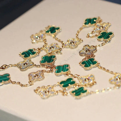 [Amore]CLOVER 20 MOTIFS MALACHITE DIAMOND NECKLACE