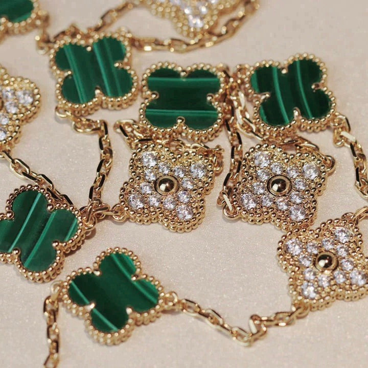 [Amore]CLOVER 20 MOTIFS MALACHITE DIAMOND NECKLACE