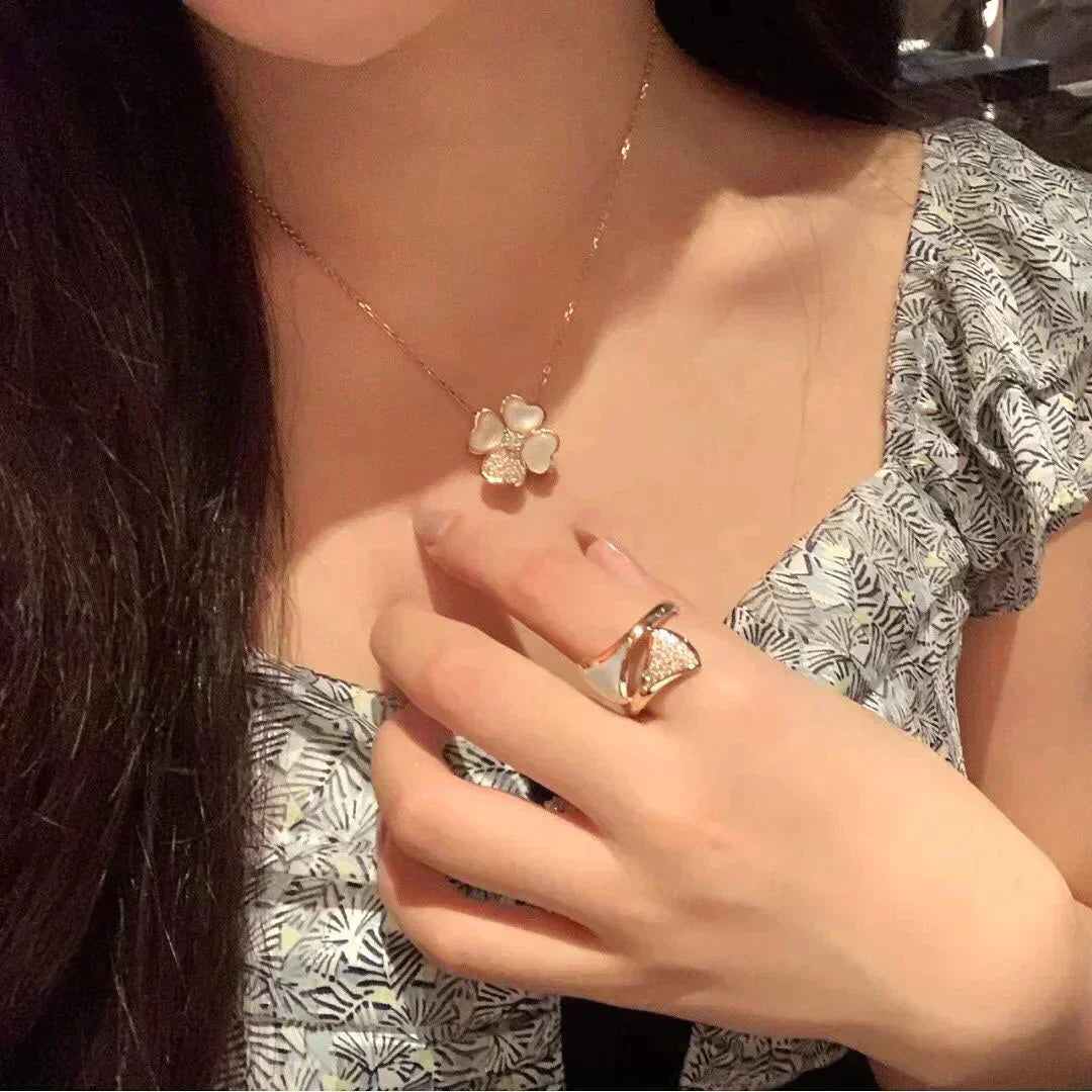[Amore]CLOVER MOP DIAMOND ROSE GOLD NECKLACE