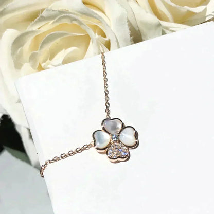 [Amore]CLOVER MOP DIAMOND ROSE GOLD NECKLACE