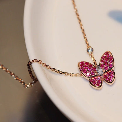 [Amore]BUTTERFLY RED DIAMOND ROSE GOLD NECKLACE