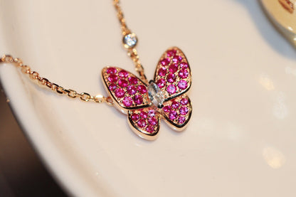 [Amore]BUTTERFLY RED DIAMOND ROSE GOLD NECKLACE