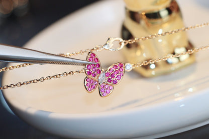 [Amore]BUTTERFLY RED DIAMOND ROSE GOLD NECKLACE