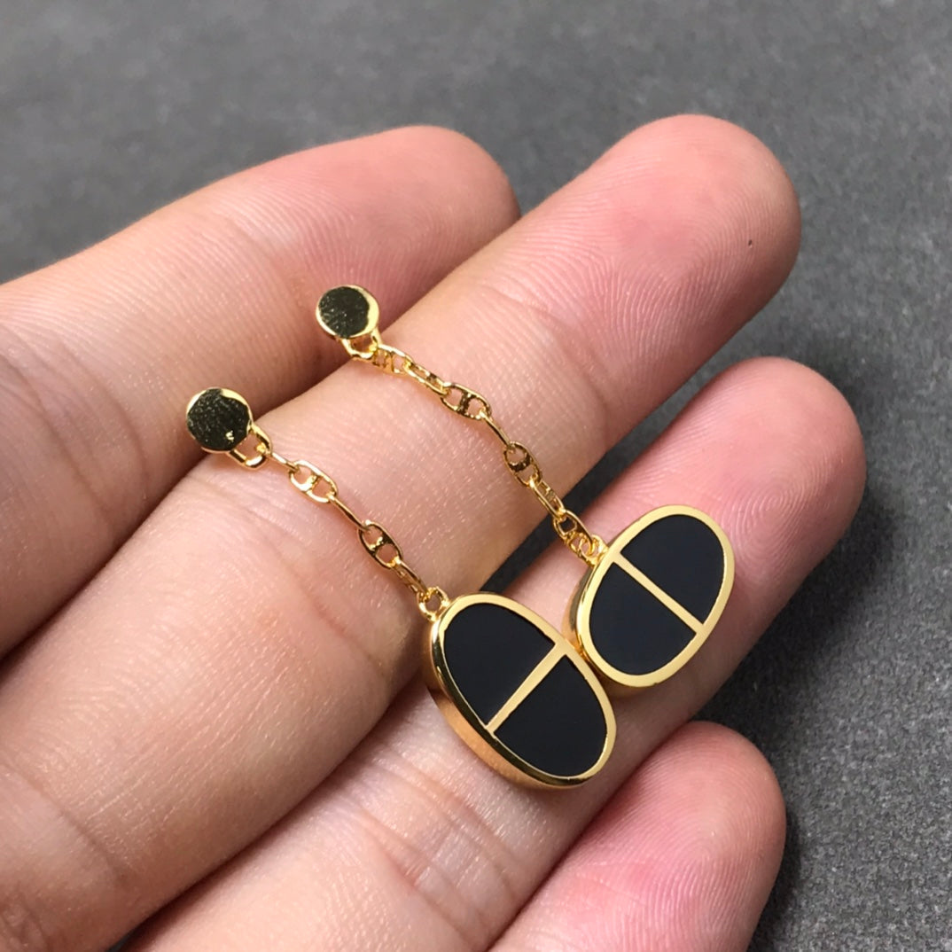 [Amore]CHAINE VERSO BLACK CERAMIC SILVER EARRINGS