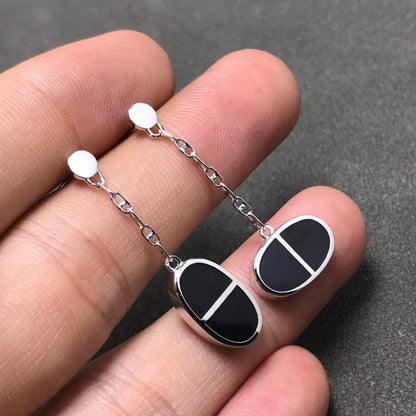 [Amore]CHAINE VERSO BLACK CERAMIC SILVER EARRINGS