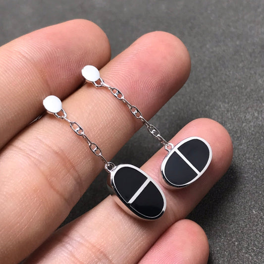 [Amore]CHAINE VERSO BLACK CERAMIC SILVER EARRINGS