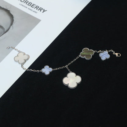 [Amore]CLOVER BRACELET 5 MOTIFS MOP CHALCEDONY SILVER