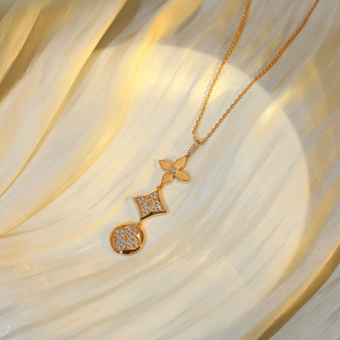 [Amore]STAR AND SUN DIAMOND PINK GOLD NECKLACE