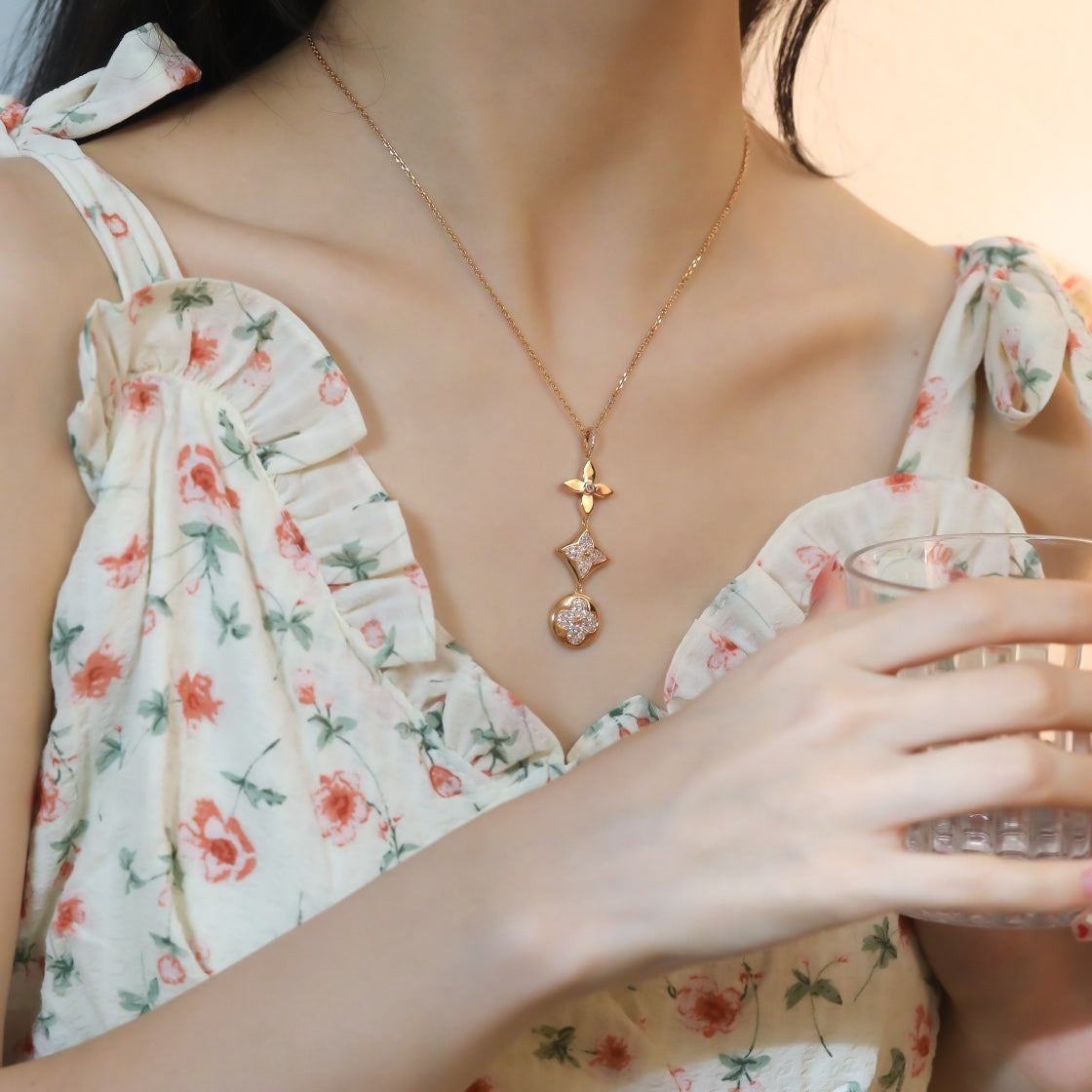 [Amore]STAR AND SUN DIAMOND PINK GOLD NECKLACE
