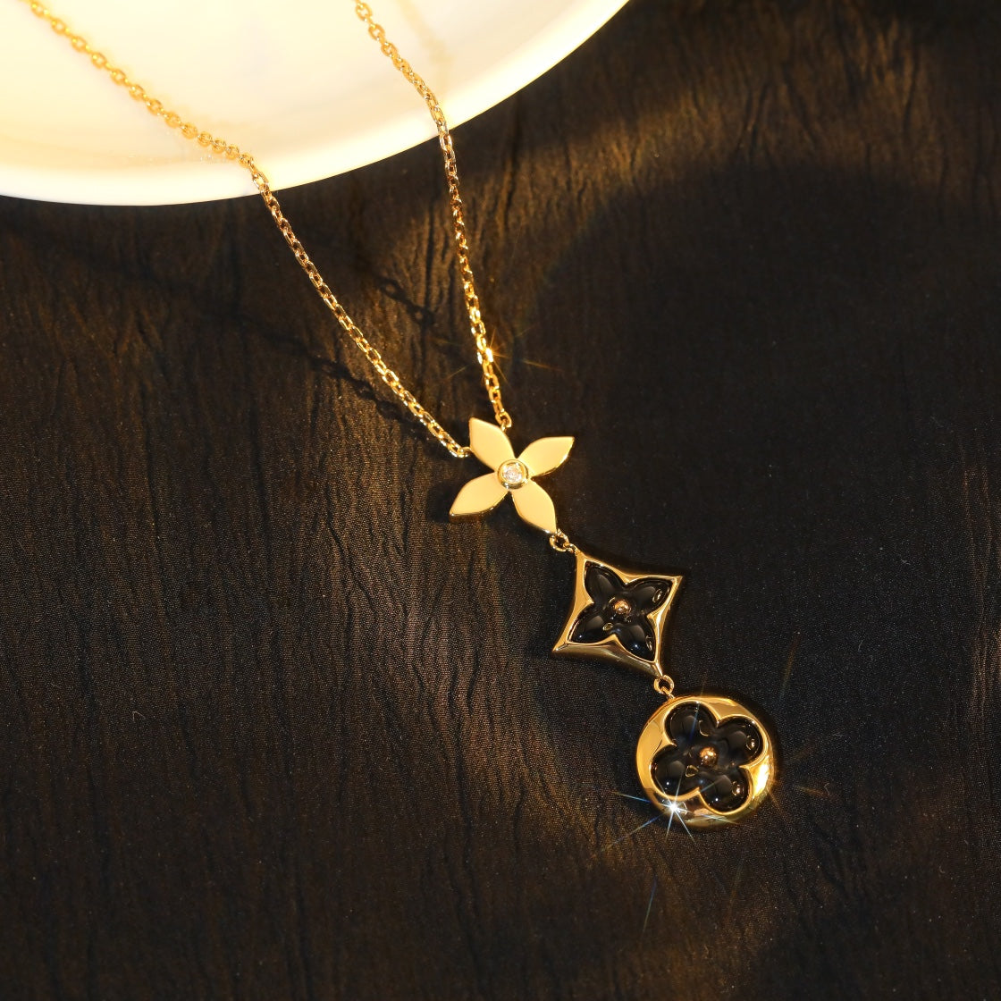 [Amore]STAR AND SUN ONYX PINK GOLD NECKLACE