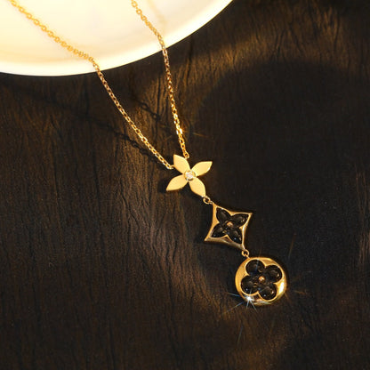 [Amore]STAR AND SUN ONYX PINK GOLD NECKLACE