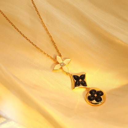 [Amore]STAR AND SUN ONYX PINK GOLD NECKLACE