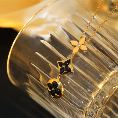 [Amore]STAR AND SUN ONYX PINK GOLD NECKLACE