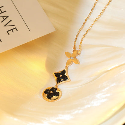 [Amore]STAR AND SUN ONYX PINK GOLD NECKLACE