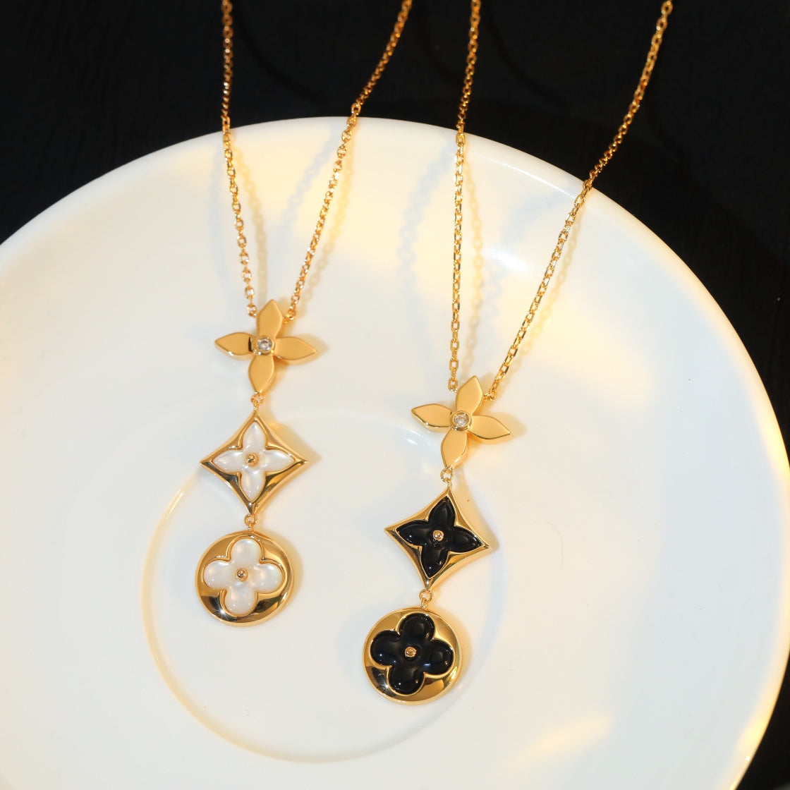 [Amore]STAR AND SUN ONYX PINK GOLD NECKLACE