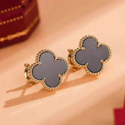 [Amore]CLOVER MEDIUM 1 MOTIFS  ONYX STUD EARRINGS
