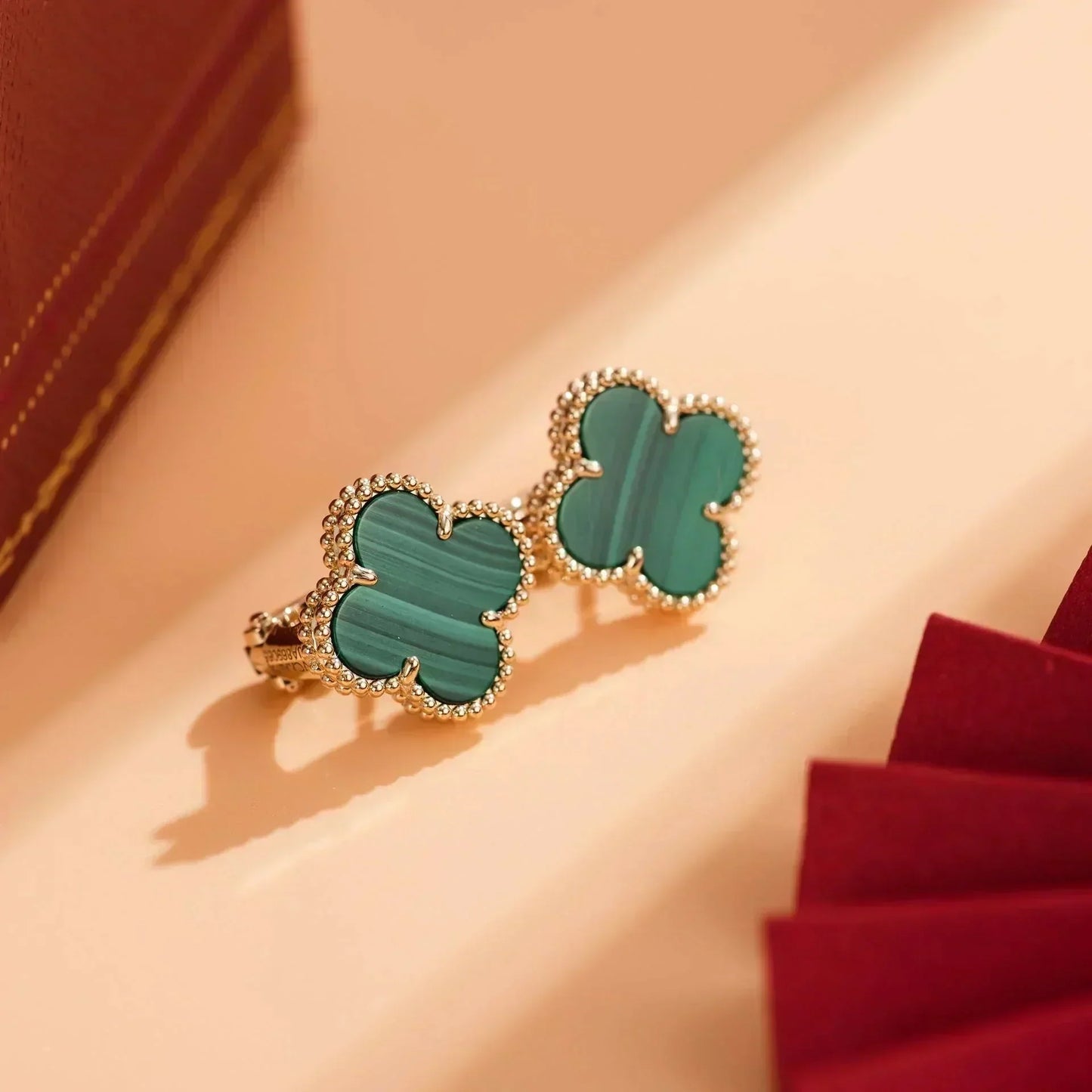 [Amore]CLOVER MEDIUM 1 MOTIFS MALACHITE  EARRINGS