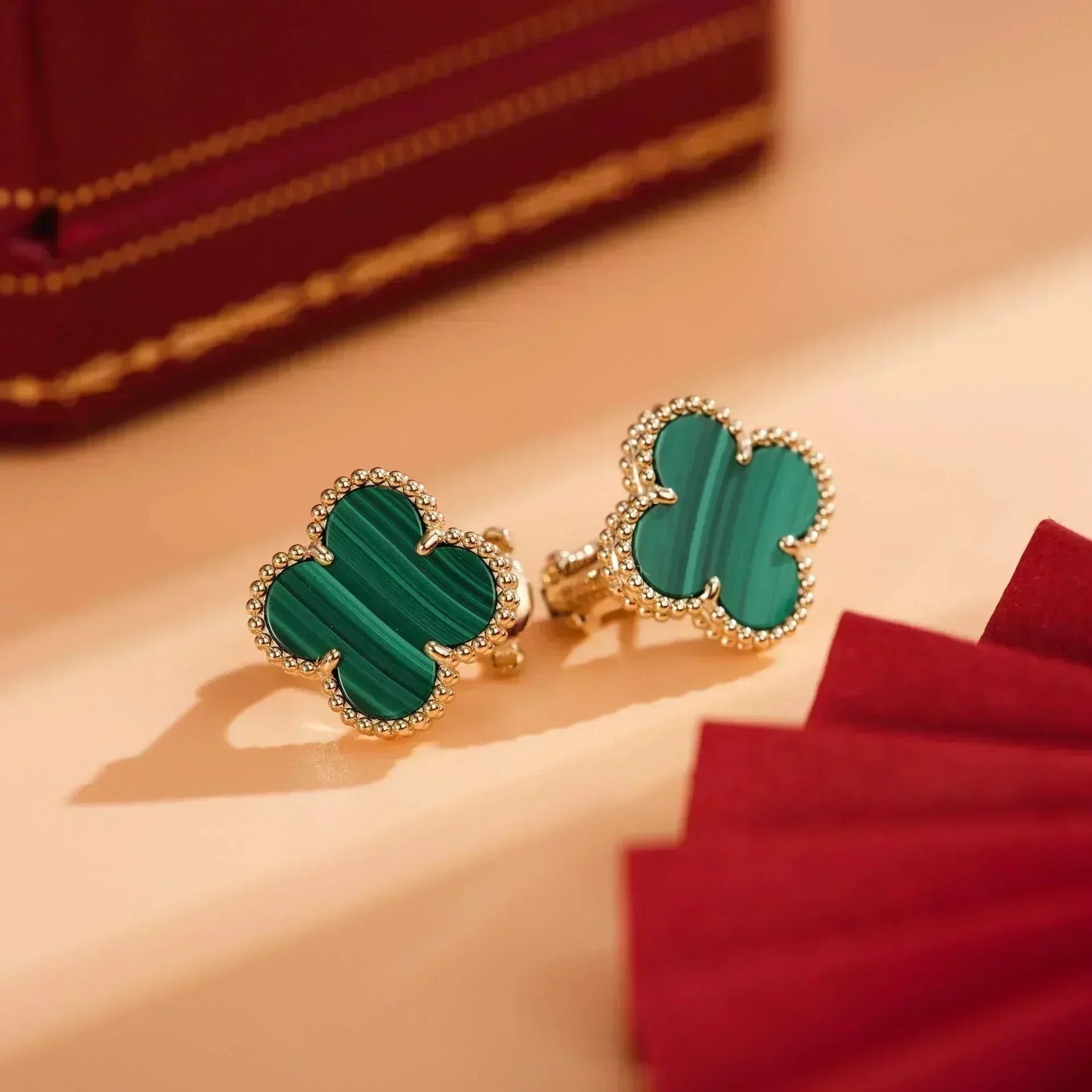 [Amore]CLOVER MEDIUM 1 MOTIFS MALACHITE  EARRINGS