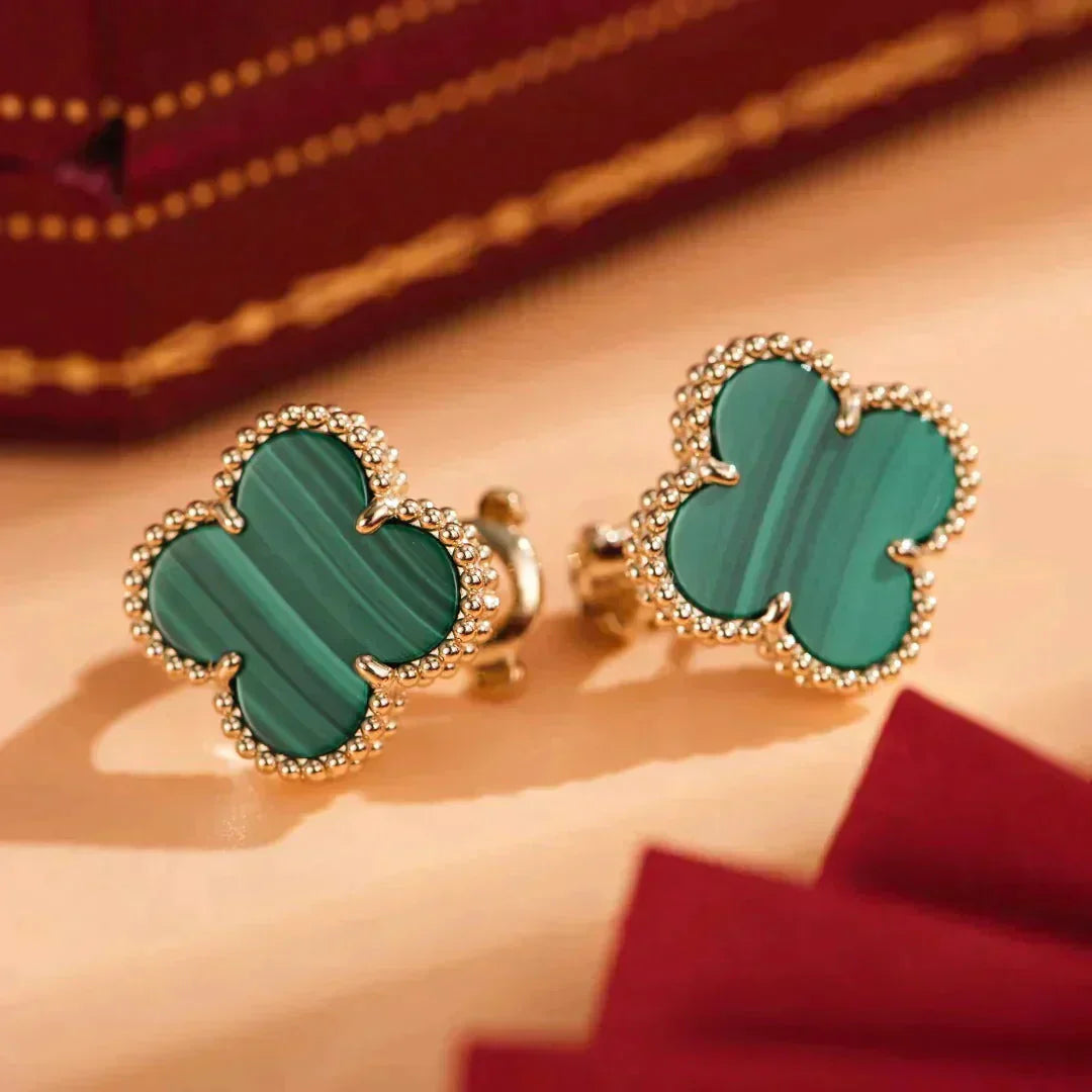 [Amore]CLOVER MEDIUM 1 MOTIFS MALACHITE  EARRINGS
