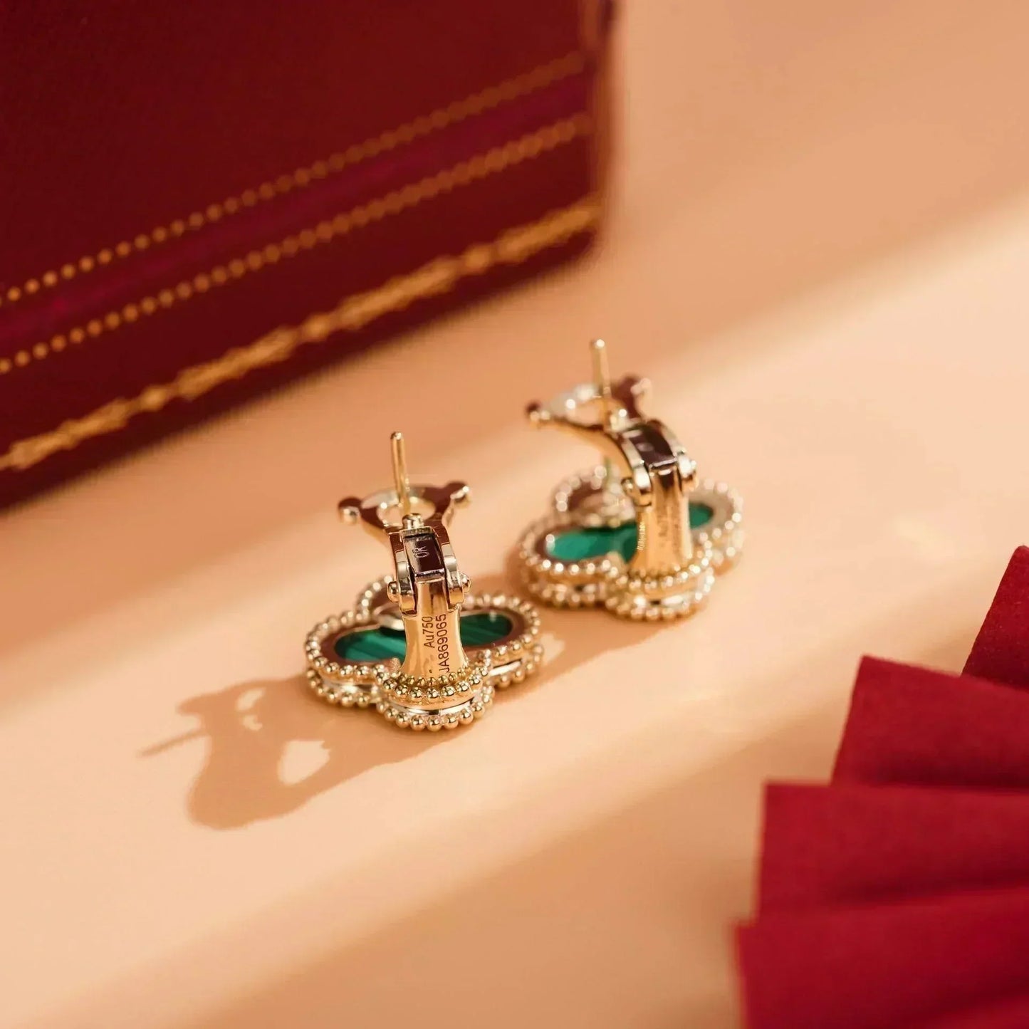 [Amore]CLOVER MEDIUM 1 MOTIFS MALACHITE  EARRINGS