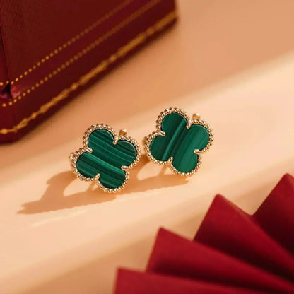 [Amore]CLOVER MEDIUM 1 MOTIFS MALACHITE  EARRINGS