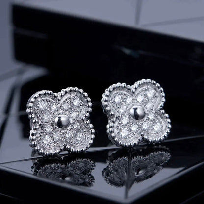 [Amore]CLOVER 1 MOTIFS DIAMOND STUD EARRINGS SILVER