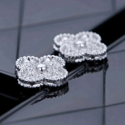 [Amore]CLOVER 1 MOTIFS DIAMOND STUD EARRINGS SILVER