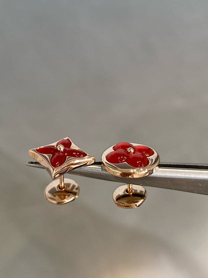 [Amore]STAR AND SUN PINK GOLD CARNELIAN STUD EARRINGS