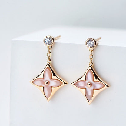[Amore]DOUBLE STAR PINK GOLD MOP DROP EARRINGS