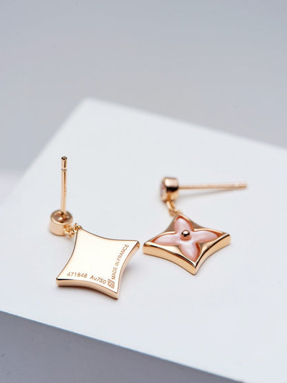 [Amore]DOUBLE STAR PINK GOLD MOP DROP EARRINGS