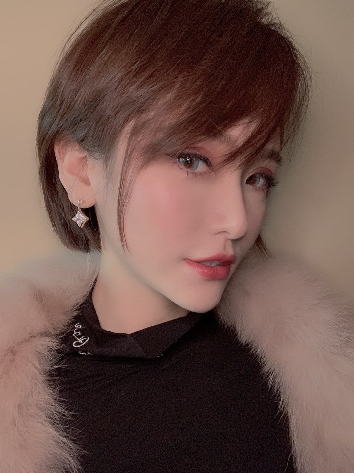 [Amore]DOUBLE STAR PINK GOLD MOP DROP EARRINGS