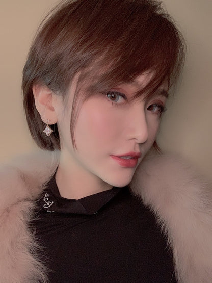 [Amore]DOUBLE STAR PINK GOLD MOP DROP EARRINGS