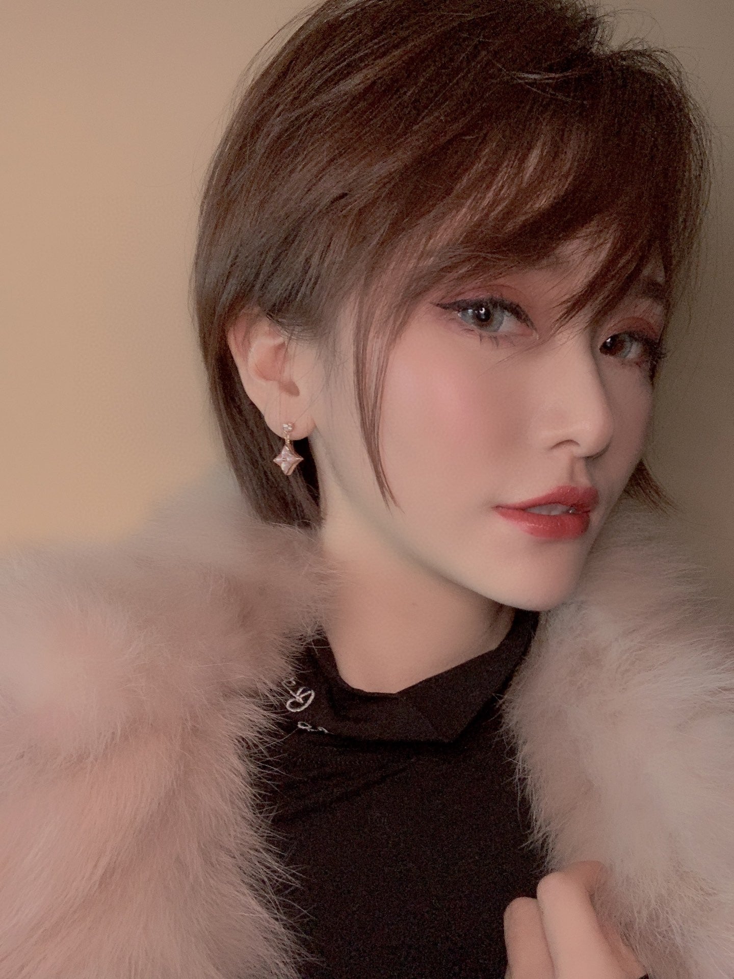 [Amore]DOUBLE STAR PINK GOLD MOP DROP EARRINGS