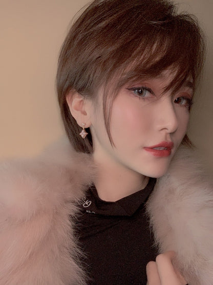 [Amore]DOUBLE STAR PINK GOLD MOP DROP EARRINGS