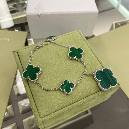 [Amore]CLOVER 5 MOTIFS SIVLER MALACHITE BRACELET