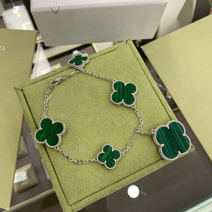 [Amore]CLOVER 5 MOTIFS SIVLER MALACHITE BRACELET