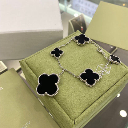 [Amore]CLOVER 5 MOTIFS SIVLER ONYX BRACELET