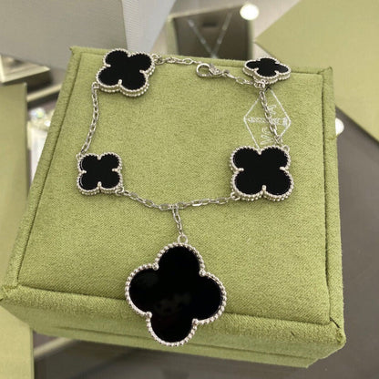 [Amore]CLOVER 5 MOTIFS SIVLER ONYX BRACELET