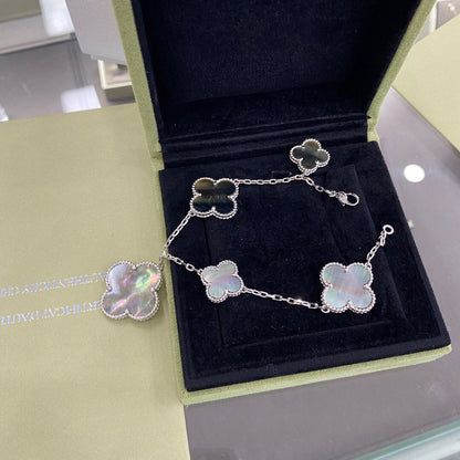 [Amore]CLOVER 5 MOTIFS SIVLER DARK MOP BRACELET
