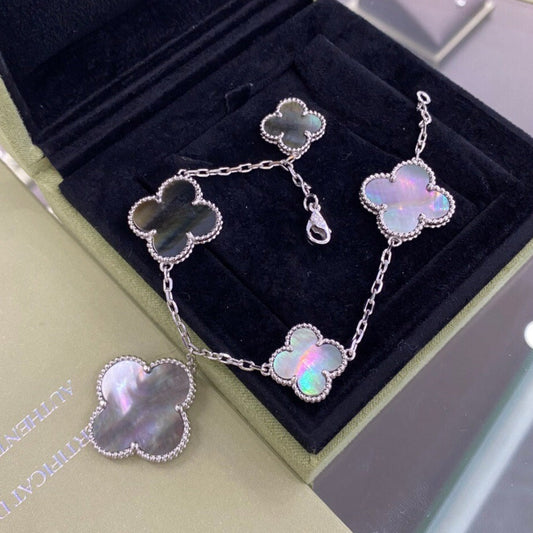 [Amore]CLOVER 5 MOTIFS SIVLER DARK MOP BRACELET