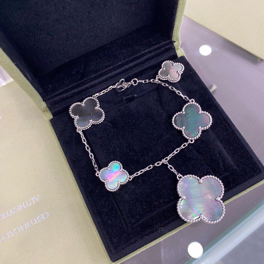 [Amore]CLOVER 5 MOTIFS SIVLER DARK MOP BRACELET