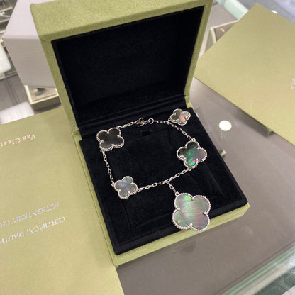 [Amore]CLOVER 5 MOTIFS SIVLER DARK MOP BRACELET