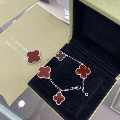 [Amore]CLOVER 5 MOTIFS SIVLER CARNELIAN BRACELET